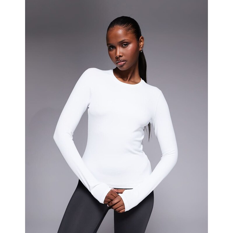 4505 plush handle ribbed long sleeve warmup top in white