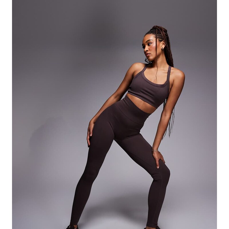 4505 Tall seamless baby rib high waist gym leggings in raisin-Brown 112547257