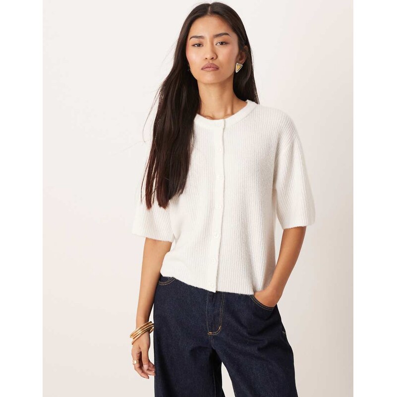 JDY short sleeve knitted cardigan with wool in white 112547267