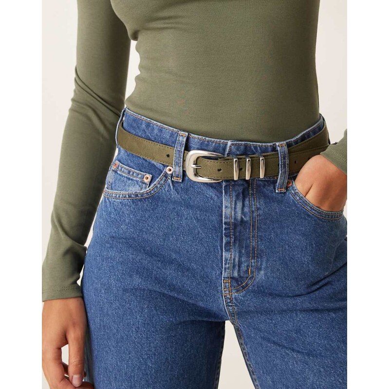 ASOS DESIGN waist and hip multi keeper belt in khaki green 112547278