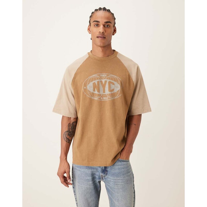 ASOS DESIGN oversized raglan t-shirt with NYC graphic in washed