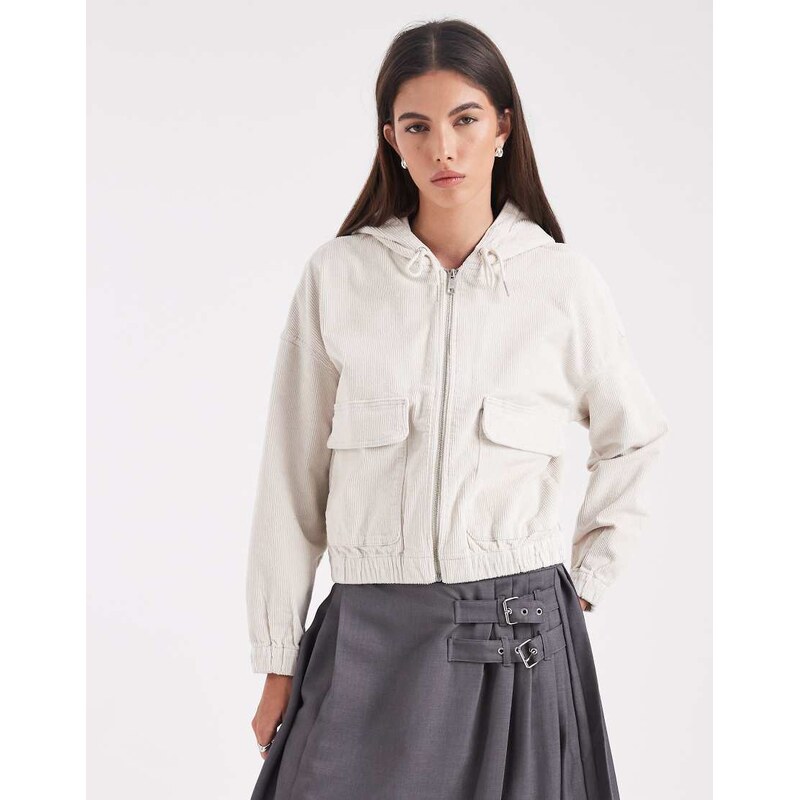 ONLY zipped through cord hooded jacket in stone-Neutral 115518055