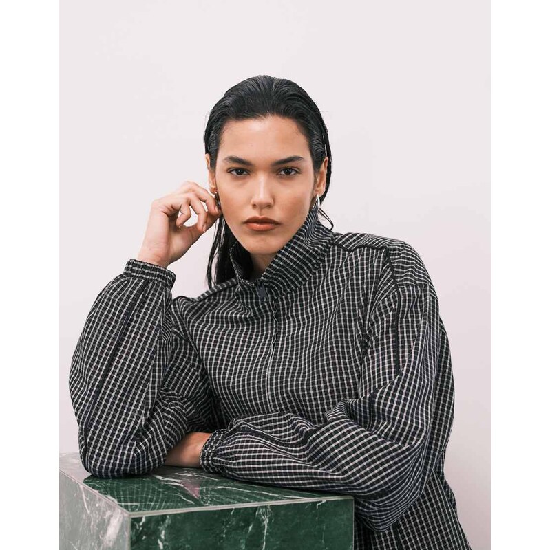 ASOS DESIGN oversized track jacket in black & white check