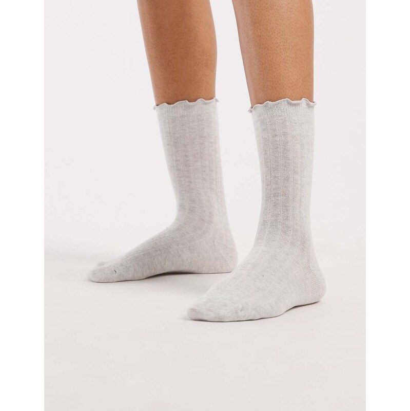 Vero Moda ribbed frill socks in light grey melange