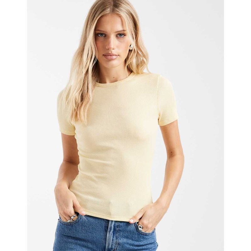 ONLY fitted ribbed top in light yellow