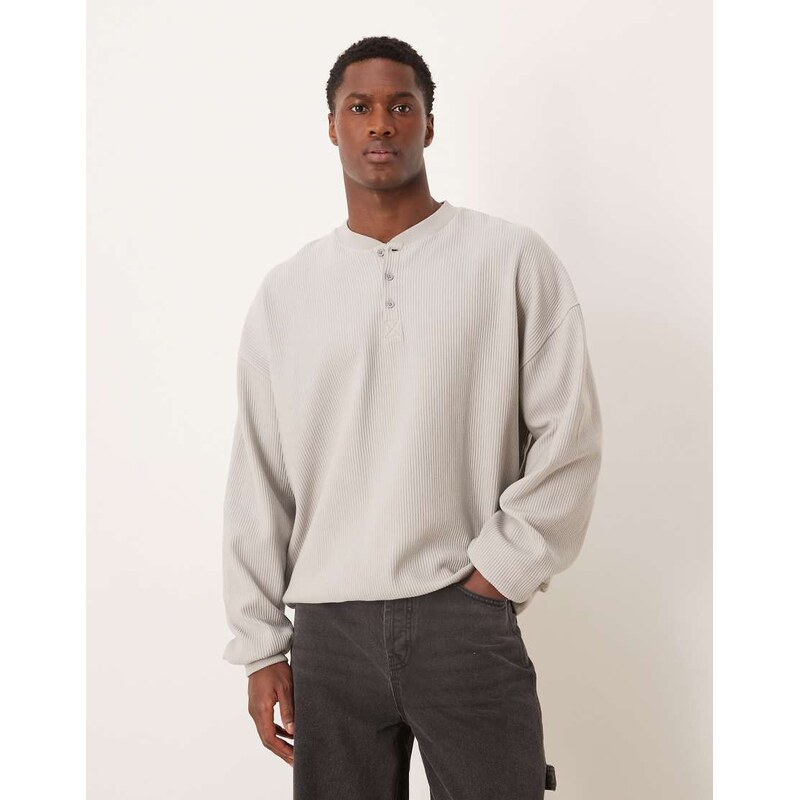 ASOS DESIGN extreme oversized fit henley in strone rib-Neutral