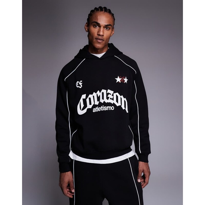 ASOS DESIGN oversized hoodie with piping and print detail in