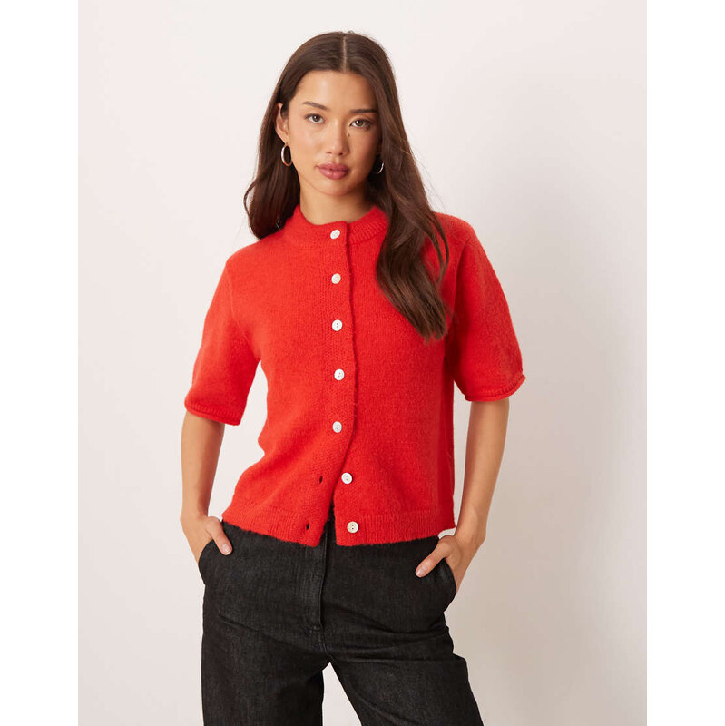 ASOS DESIGN rolled edge short sleeve cardigan in red