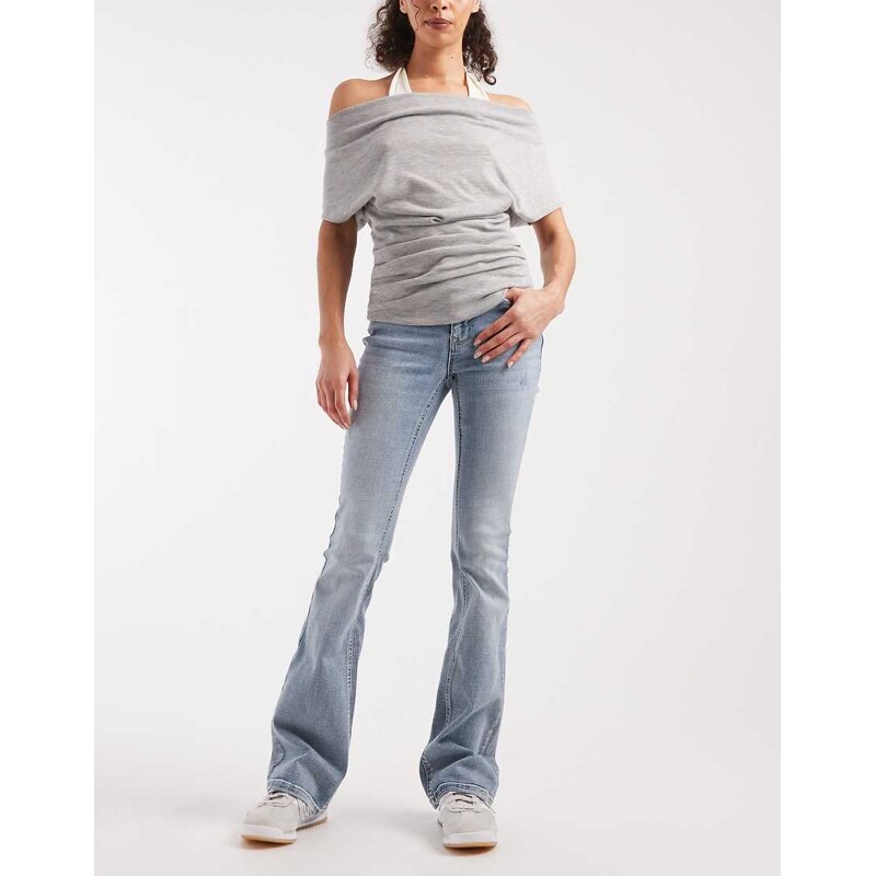 Vero Moda Flash mid rise flare jeans in light blue wash