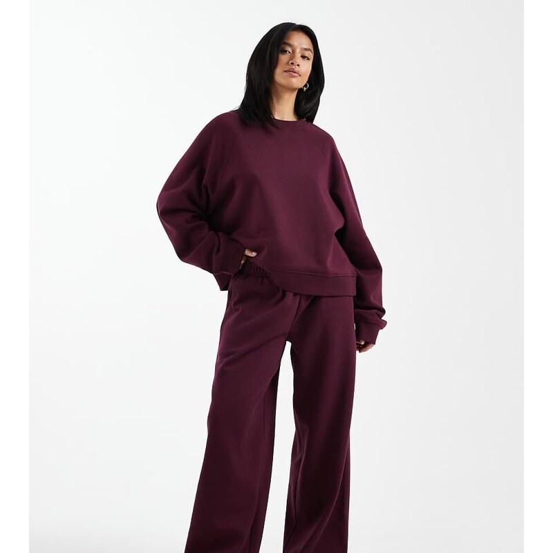 ASOS Petite ASOS DESIGN Petite wide leg brushback jogger in plum