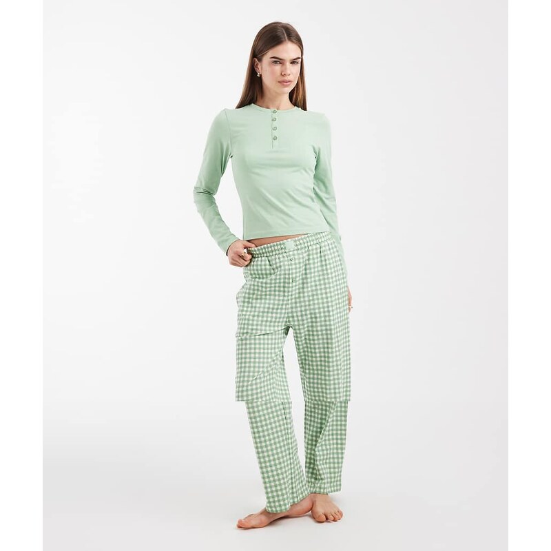 Brave Soul cotton long sleeve henley t-shirt and gingham trouser 112637744