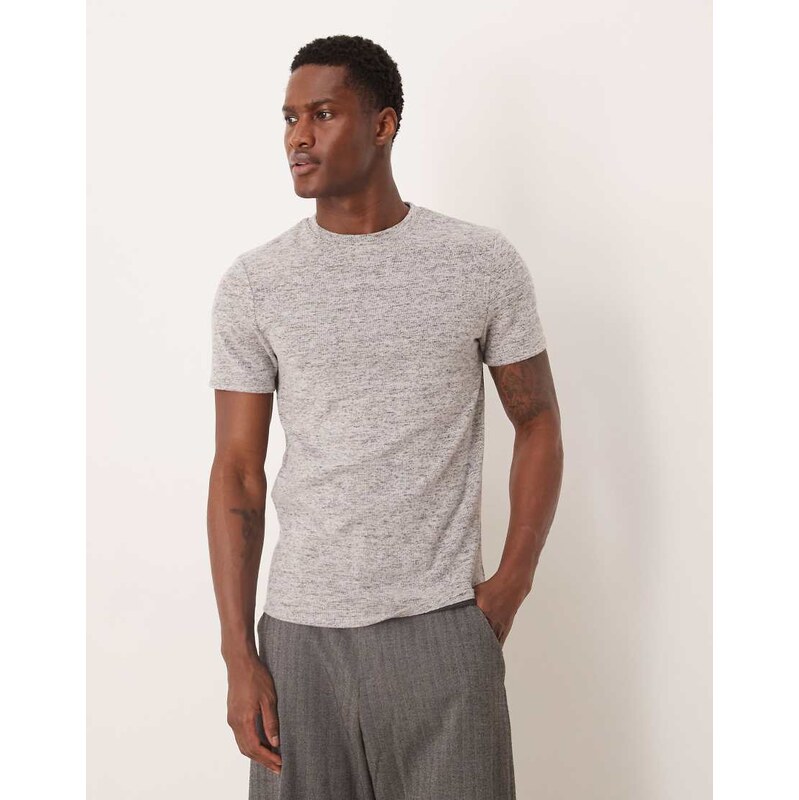 ASOS DESIGN heavyweight slim t-shirt in grey marl brushed