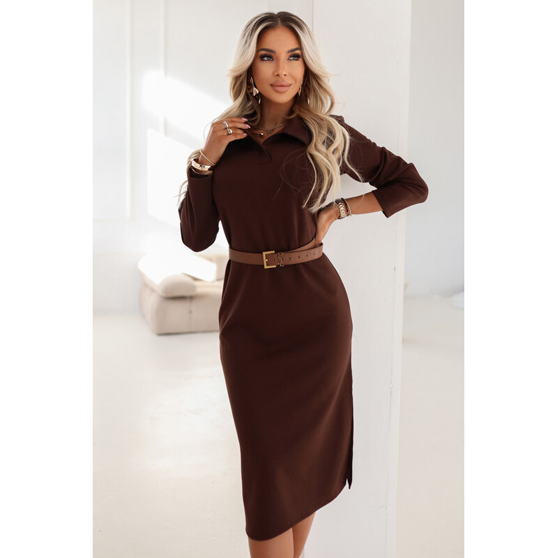 numoco basic 649-1 Elegantní midi šaty s límečkem a bočním