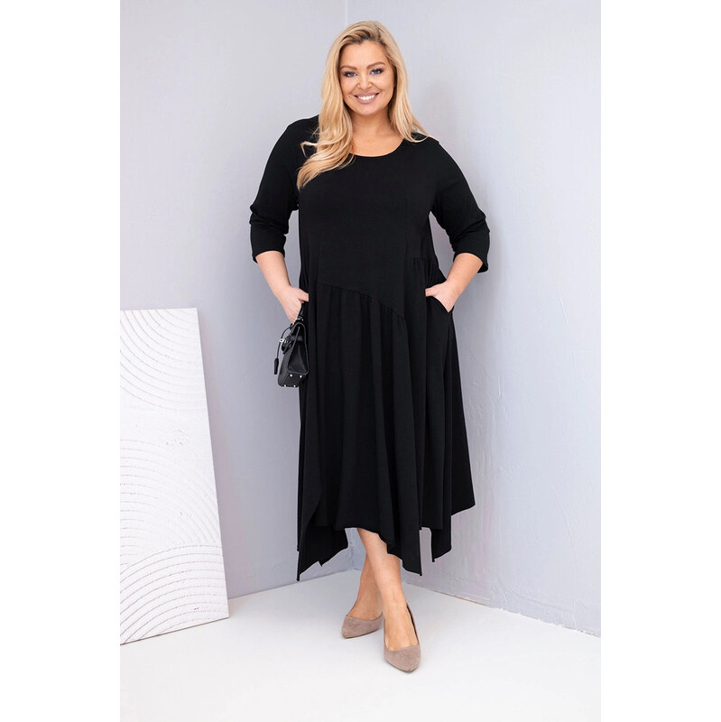 K-Fashion Dámská bavlněná šaty Plus Size s asymetrickým spodním