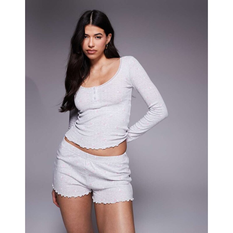 Boux Avenue heart pointelle long sleeve and short pyjama set in marl 112879261
