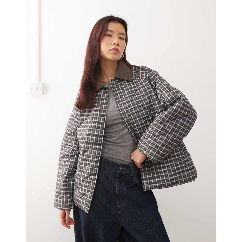 Noisy May quilted check jacket in brown 112555000
