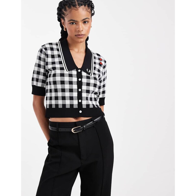 Fred Perry x Amy Winehouse gingham knitted logo shirt in black