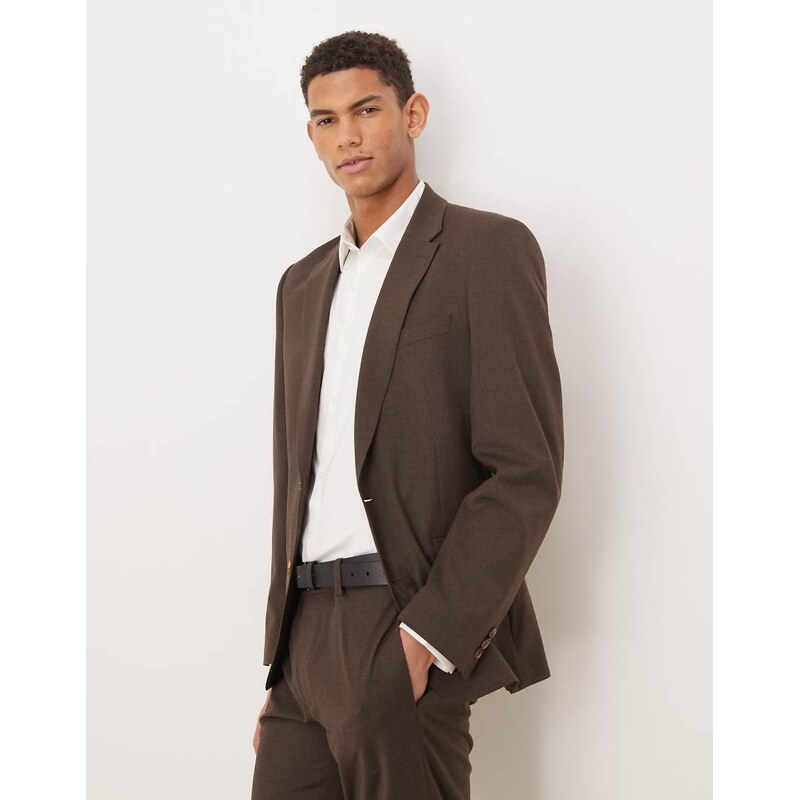 ASOS DESIGN washable wool skinny suit jacket in dark brown
