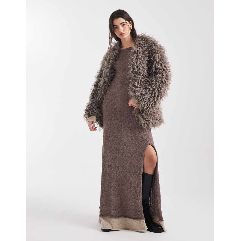 Daisy Street mock double layer true knit maxi dress in dusty mauve 112879395