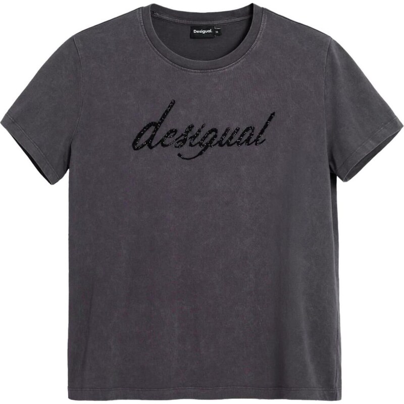 Desigual Tričko tmavě šedá / černá