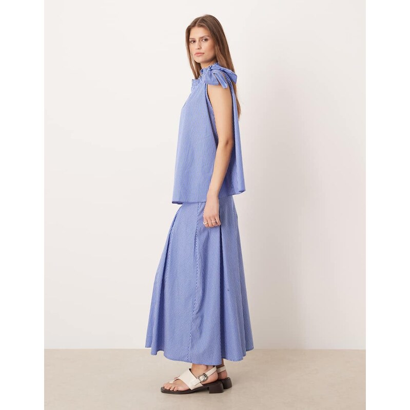 Glamorous low rise midaxi skirt in blue white stripe co-ord