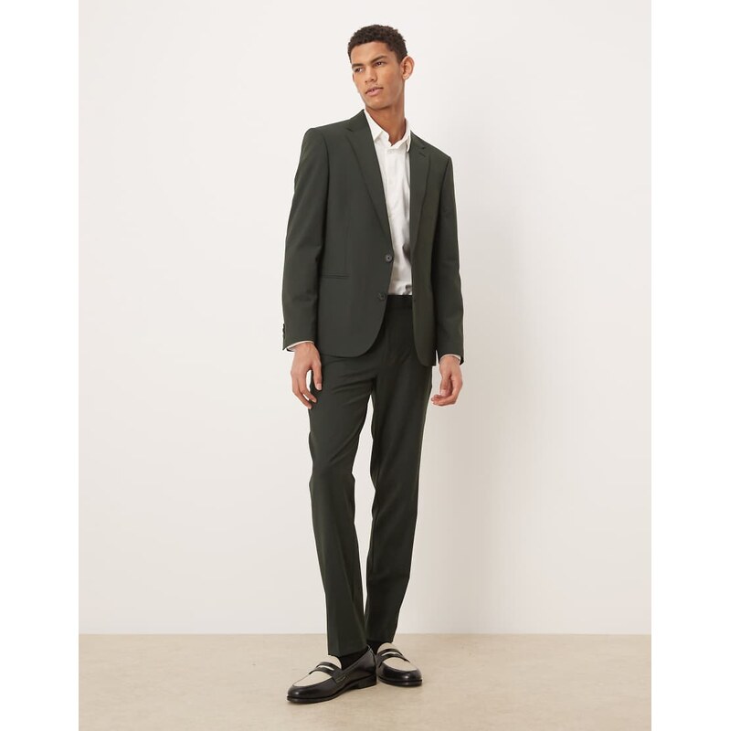 ASOS DESIGN washable wool skinny suit trousers in dark green