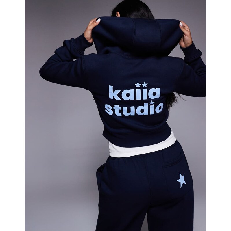 Kaiia Studio cotton rich star logo graphic zip through cropped