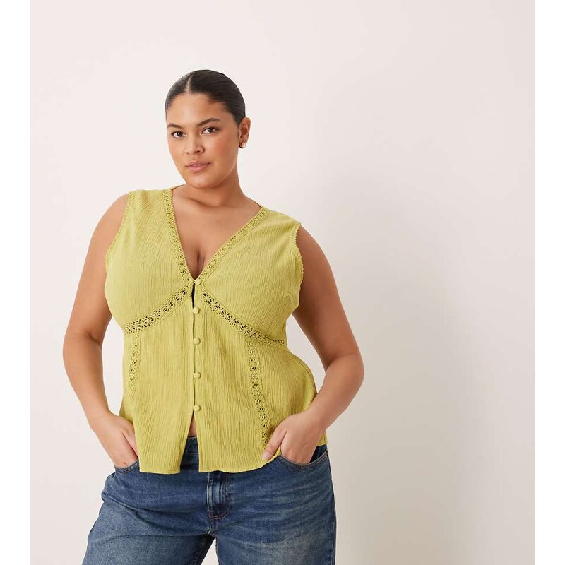 ASOS Curve ASOS DESIGN Curve lace trim waistcoat in green 115518774