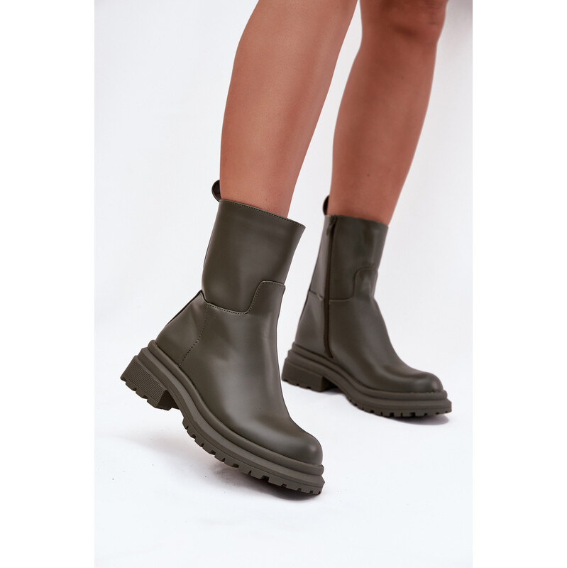 Inello Dámské kotníkové boty na platformě ML245 Khaki tmavě zelená - 112681078