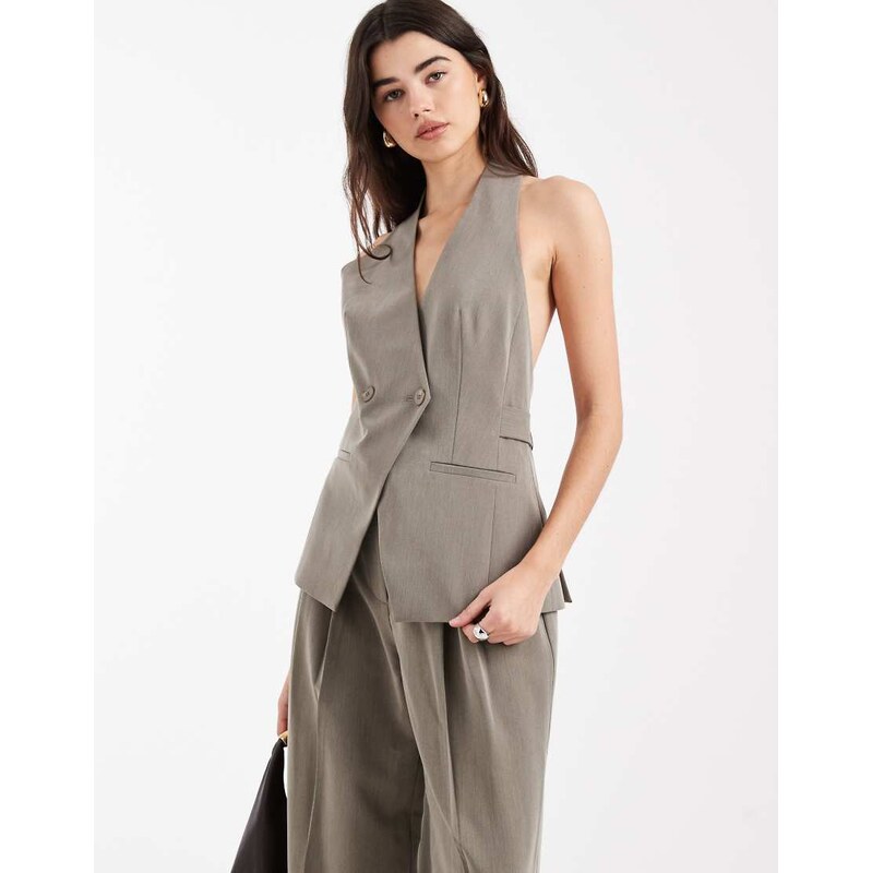ASOS DESIGN tailored halter neck top co-ord with D ring in olive