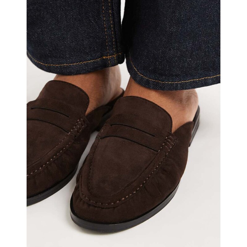New Look faux suede backless loafer in brown