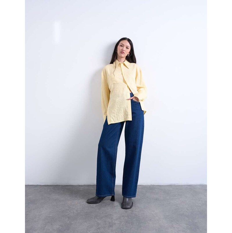 Topshop asymmetric placket shirt in yellow stripe