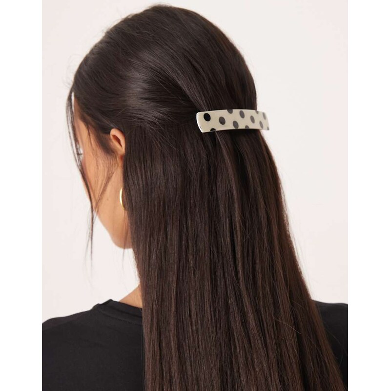 Sui Ava classic polka dot barrette hair clip in black and white 112653842
