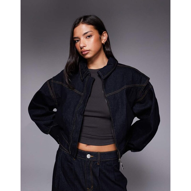 Liquor N Poker boxy zip through denim jacket co-ord in raw indigo-Grey 112765825