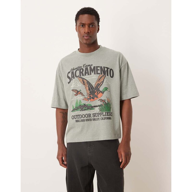 ASOS DESIGN boxy oversized t-shirt with duck puff print in green