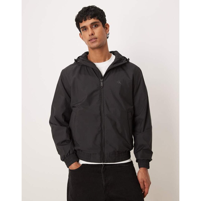 Calvin Klein Jeans ripstop hooded showerproof jacket in black