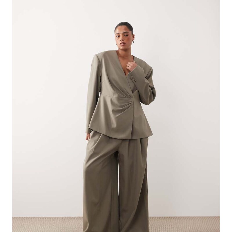 ARRANGE Curve draped tailored wide leg trouser in light grey