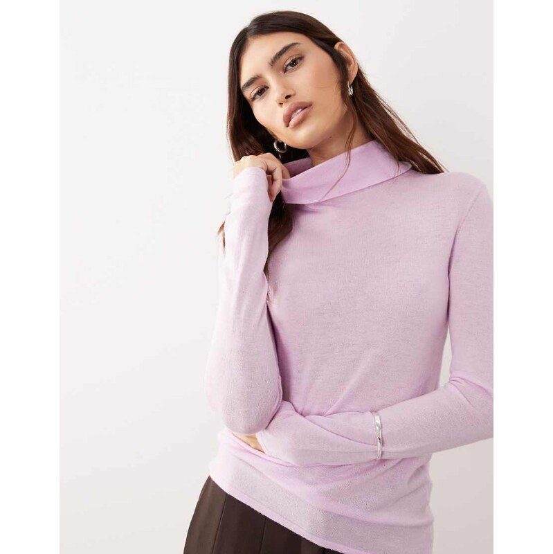 ARRANGE merino wool turtleneck top in light pink