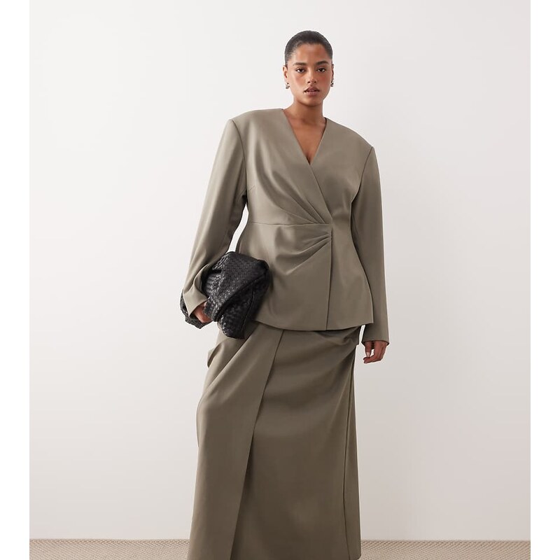 ARRANGE Curve draped tailored maxi skirt in light grey