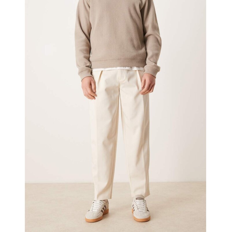 ASOS DESIGN tailored oversized tapered trousers in ecru twill