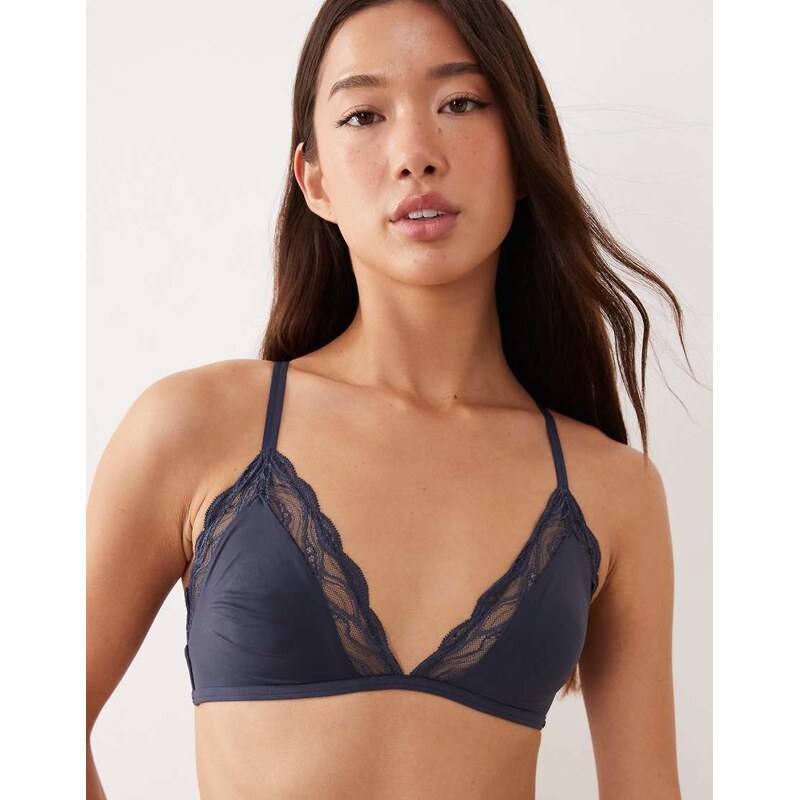 Calvin Klein Sensual Stretch unlined triangle lace bra in navy 112581028