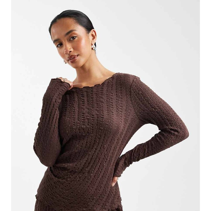 ONLY Petite long sleeve top co-ord with ruche detail in