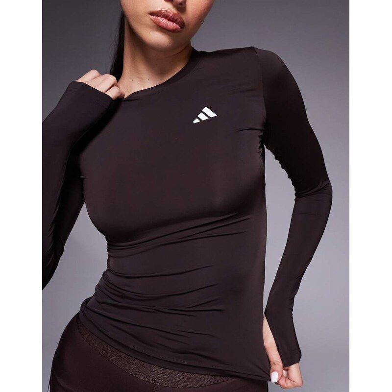 adidas performance adidas Training Power essentials long sleeve top in brown