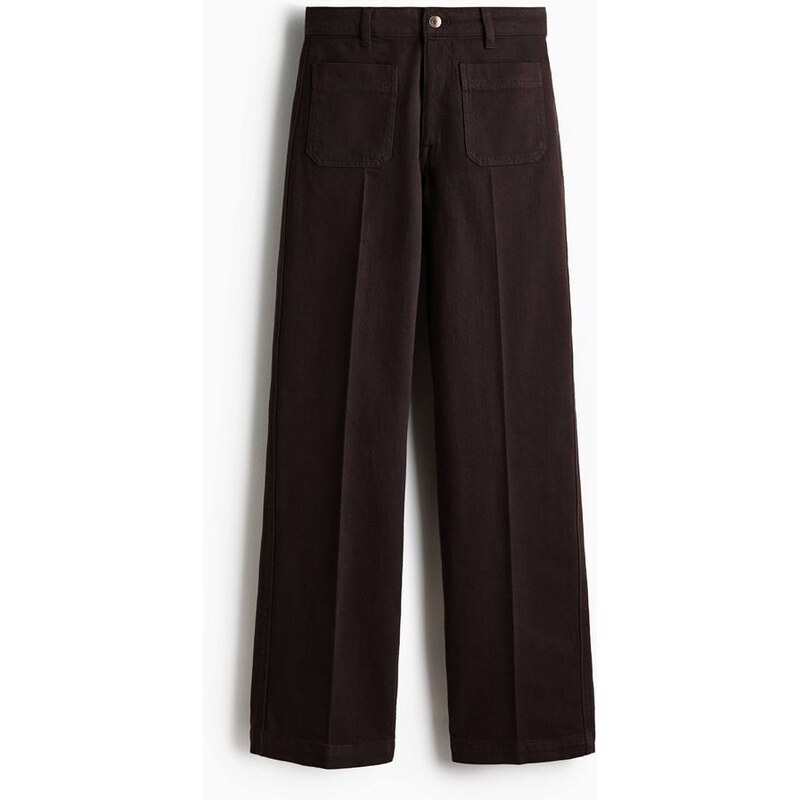H&M - Wide High Jeans - Tmavě Hnědá