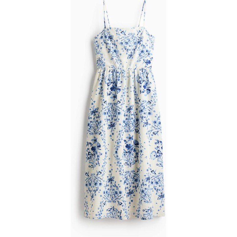 H&M - Midi šaty na ramínka - Bílá/Květiny