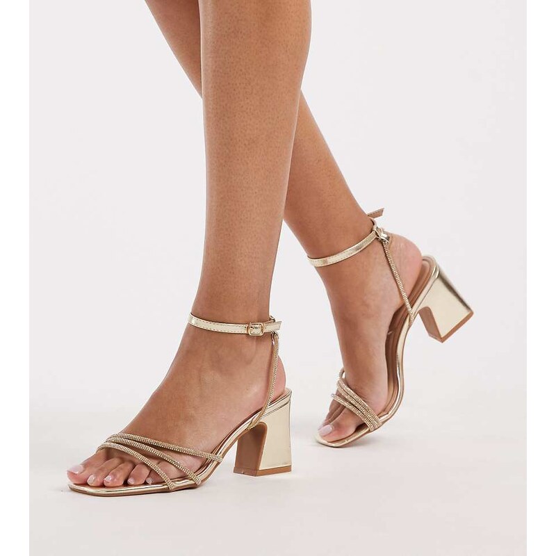 SEQWL Wide Fit Leal barely there block heel in gold 112588410