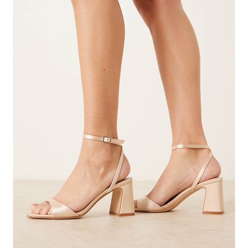 Be Mine Wide Fit Bridal Cora block heeled sandals in rose satin