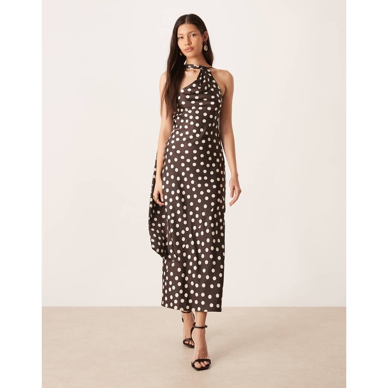 Pretty Lavish satin one shoulder scarf neck polka dot midaxi dress 114942008