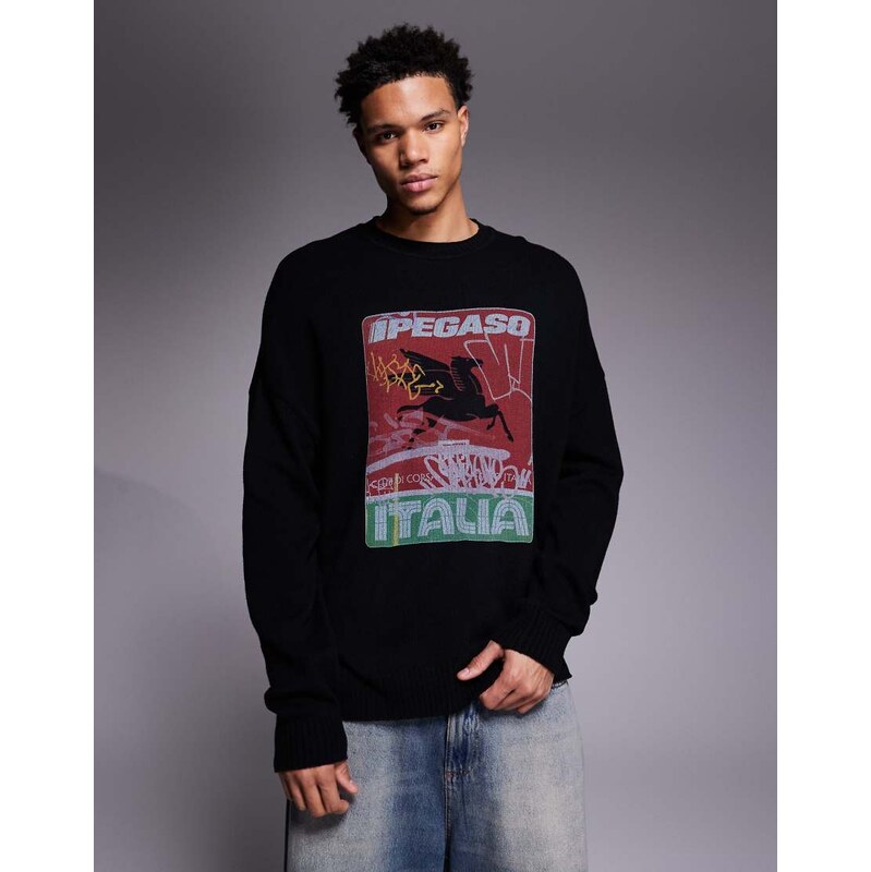 ASOS DESIGN oversized knitted crew neck jumper with Ipegaso