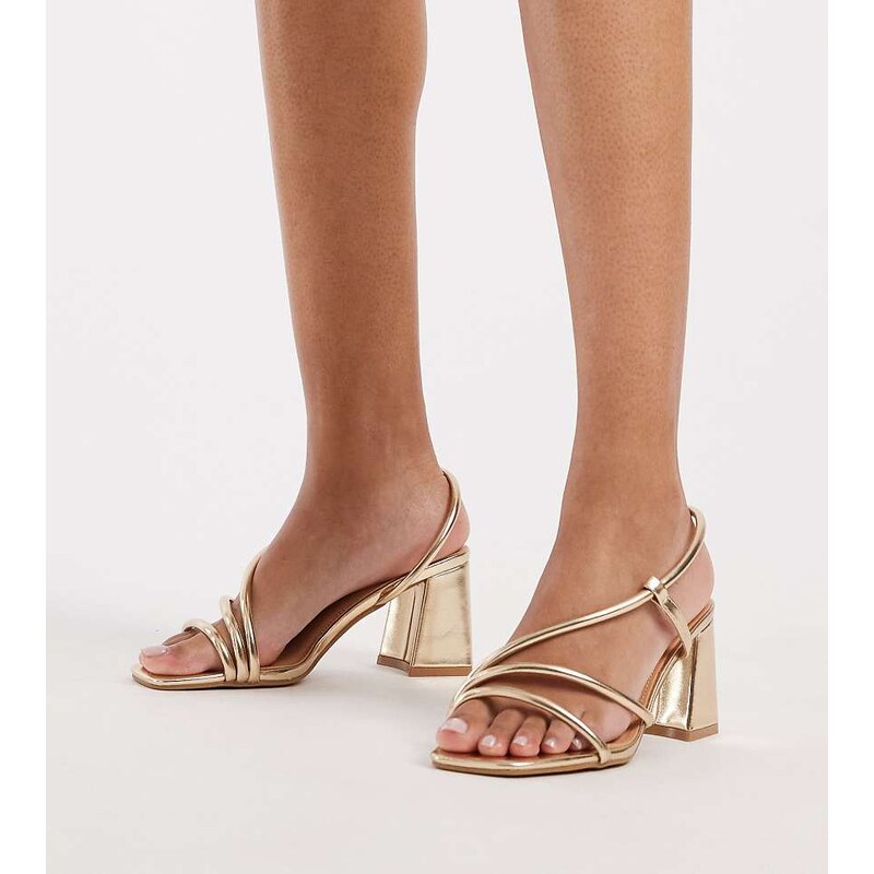 SEQWL Wide Fit Dandelion Strappy Block Heeled Sandal in gold 112588412